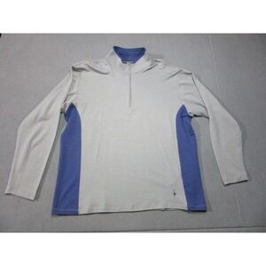 Smartwool Sweatshirt Mens XL Gray Super Fine Merino Wool 1/4 Zip Blue Accent